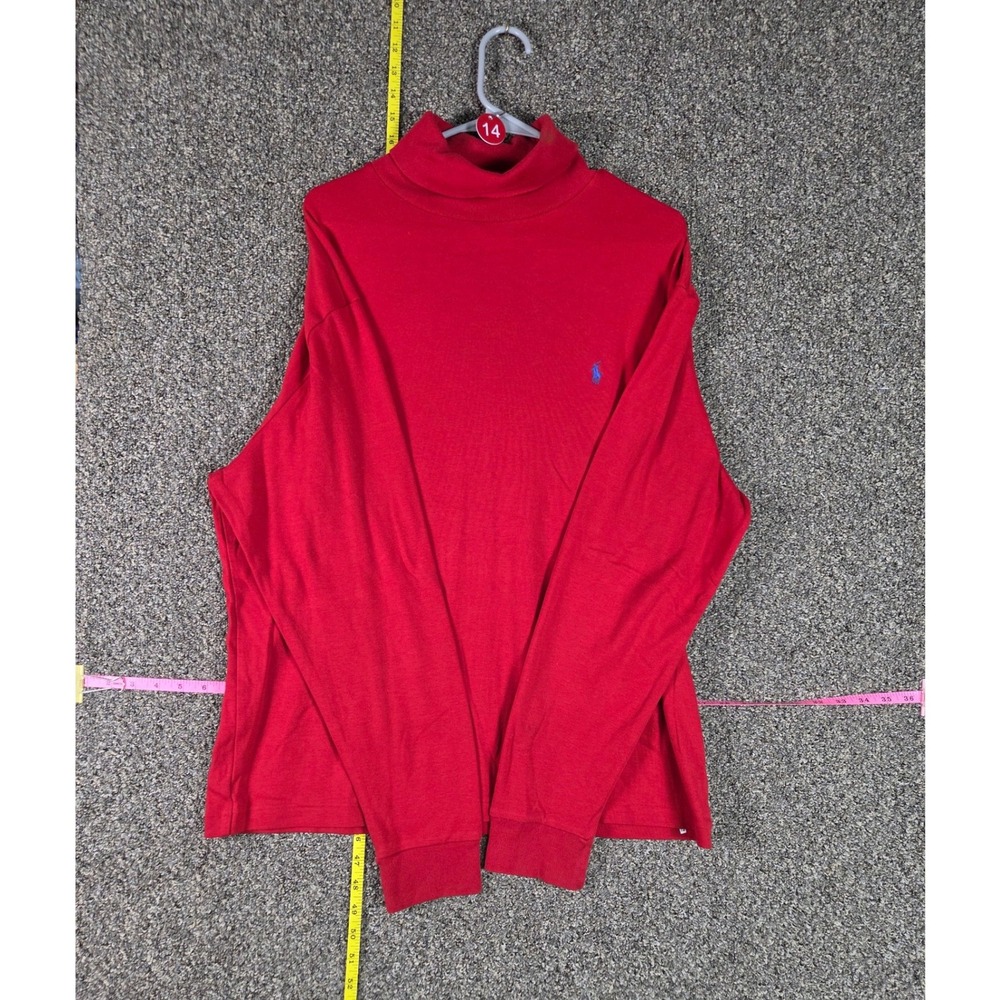 Polo Ralph Lauren Turtleneck Men Large Red Long Sleeve Cotton Blue Pony Logo